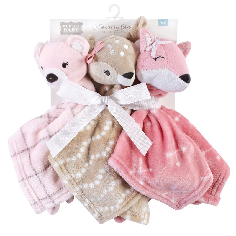 Hudson Baby Infant Girl Animal Face Security Blanket, Woodland, One Size, 3 of 7