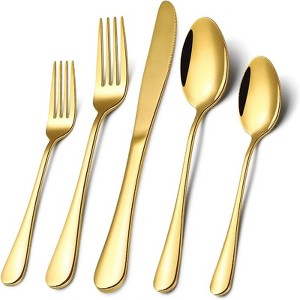 BRINJOY 40-Piece Titanium Gold Flatware Set - 8-Person Stainless Steel Cutlery Set with Mirror Polish, Dishwasher Safe Luxury Utensils - 1 of 4