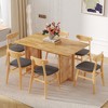VYNXARIA Table and chair set.Ancient Style Solid Wood Dining Table, Imitation Rattan Table Legs, 6 Natural Wood Color Rubberwood Dining Chairs - 2 of 4