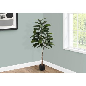 Monarch Specialties Artificial Plant 52 inch Tall Rubber Tree Indoor Faux Fake Floor Greenery Potted Real Touch Decorative Green Leaves Black Pot - 1 of 4