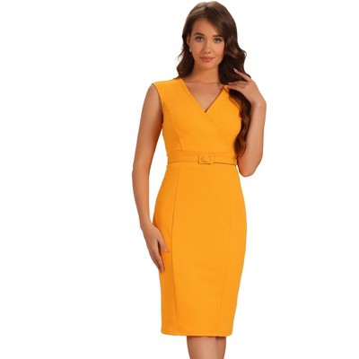 INSPIRE CHIC Women's Sleeveless V Neck Business Office Belt Pencil Dresses