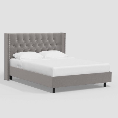 Full Louis Wingback Platform Bed in Luxe Velvet Titan Steel - Threshold™: Pine Frame, No Box Spring Needed