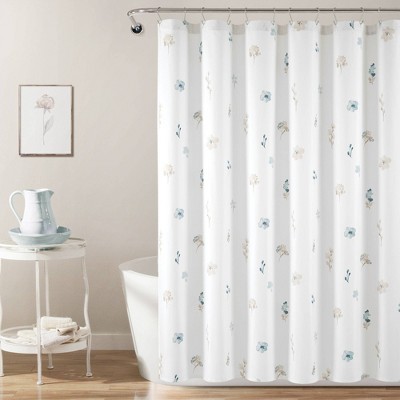 72"x72" Livia Flora Silver-Infused Antimicrobial Shower Curtain Neutral/Blue - Lush Décor