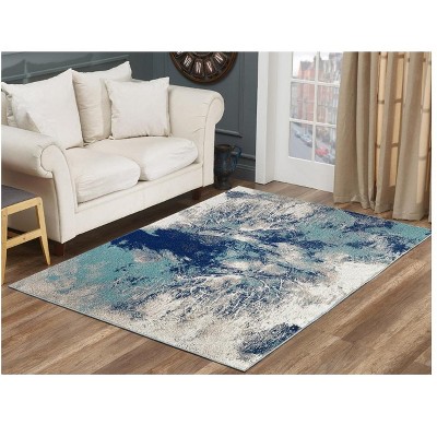 Blue and Turquoise Abstract 8' x 10' Synthetic Area Rug