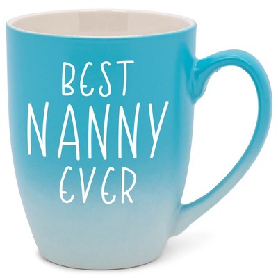 Elanze Designs Best Nanny Ever Two Toned Ombre Matte Pale Blue and White 12 ounce Ceramic Stoneware Coffee Cup Mug