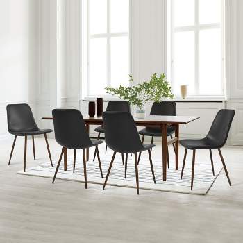 Set Of 6 Bingo Black Faux Leather Dining Chair Walnut Leg-Maison Boucle‎