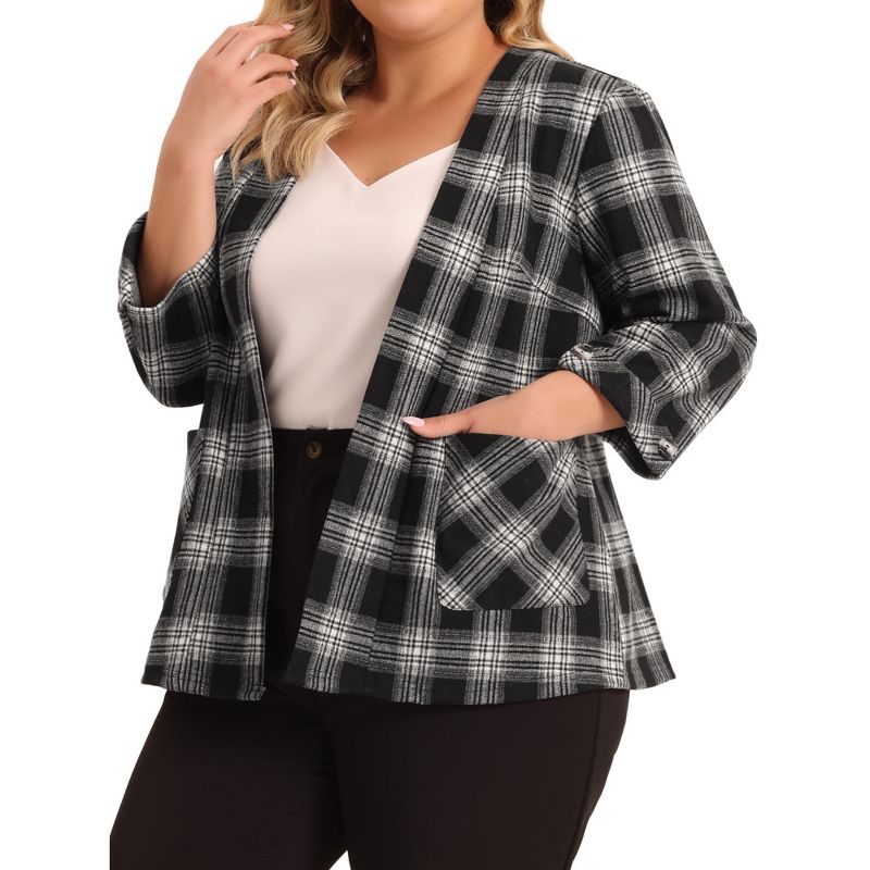 Agnes Orinda Women's Plus Size Plaid 3/4 Sleeves Work Office Blazers Jacket Suits, 2 of 6