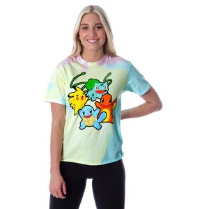 Pokemon Women's Pikachu Squirtle Charmander Bulbasaur Tie-Dye Skimmer T-Shirt Adult - 1 of 4