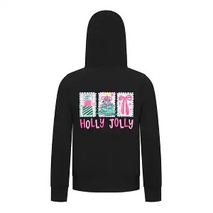 Everyday Kids Christmas Collection Holly Jolly Girls Zip Up Hoodie – Pink Holiday Sweatshirt - 1 of 4