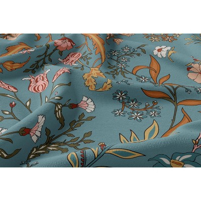 Boho Floral Blue and Orange Body Pillow Cover with Zipper