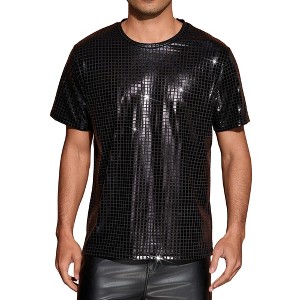 Lars Amadeus Men's Round Neck Short Sleeves Nightclub Party Metallic T-Shirt - 1 of 4