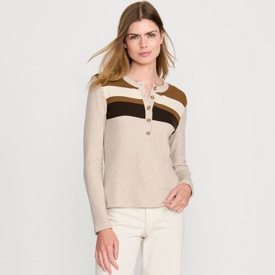 Lands' End Women's Long Sleeve Cozy Rib Henley Top
