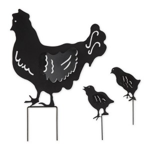 20.5" Iron Chicken Family Garden Stake Black - Zingz & Thingz: Outdoor Lawn Ornament, No Assembly, Rustic Decor - 1 of 4