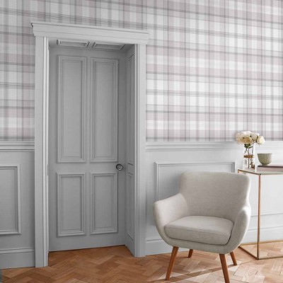 Heritage Plaid Grey and White Matte Finish Wallpaper
