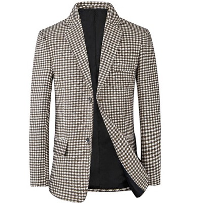 Lars Amadeus Men's Classic Fit Business Two Button Houndstooth Printed Blazer