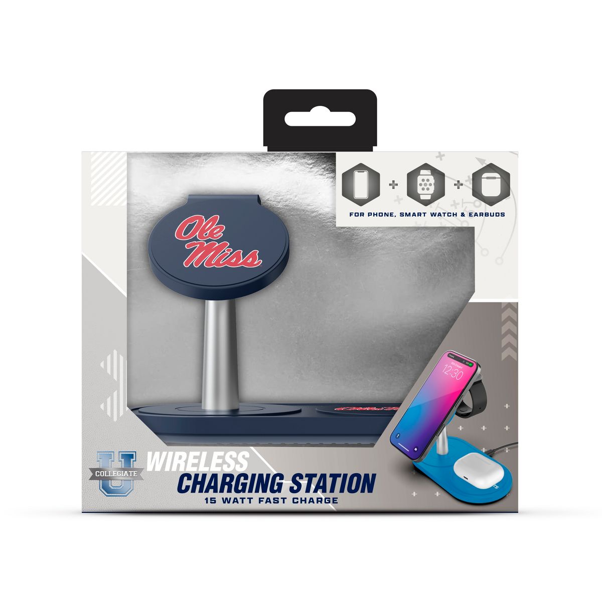 SOAR NCAA 3-in-1 Wireless Charging Station- Ole Miss Rebels - thumbnail 3