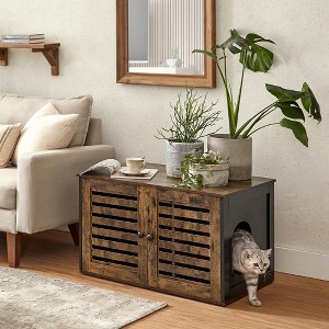 Cat Litter Box Enclosure with Shutter Doors, 31.5 Inch Hidden Litter Box Furniture as End Table, Rustic Brown and Black - 1 of 4
