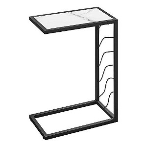 Monarch Specialties Accent Table C-Shaped End Side Snack Living Room Bedroom Metal Laminate White Marble Look Black Contemporary Modern - 1 of 4