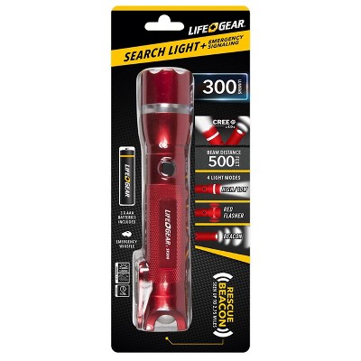 Life Gear Search LED Light with Beacon: Waterproof LED Flashlight, 300 Lumens, 5-Hour Run Time, Camping & Emergency Use