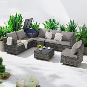 Mshliw 6-Piece Outdoor Sectional Set with Corner Storage & Coffee Table – Patio Furniture for Backyard and Poolside - 1 of 4