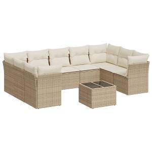 vidaXL 10 Piece Patio Sofa Set with Cushions Beige Poly Rattan - Beige and Cream With Table - 1 of 4