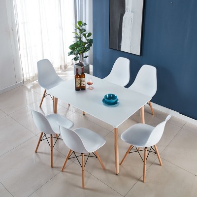 NicBex 5PCS/7PCS Dining Table Set,Rectangular Dining Table with 4/6 Plastic Chairs for Kitchen/Dining Room,White