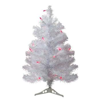 Northlight 4' Pre-lit White Iridescent Pine Artificial Christmas Tree -  Pink Lights
