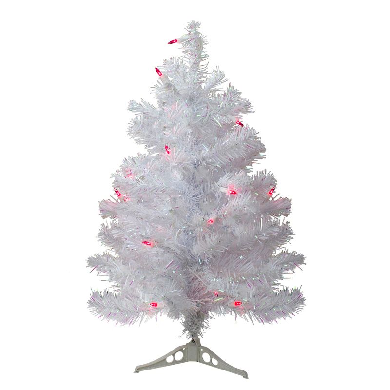 Northlight 2' Pre-Lit White Pine Slim Artificial Christmas Tree - Pink Lights, 1 of 7