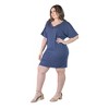 24seven Comfort Apparel Plus Size Solid Color Loose Fit V Neck T Shirt Style Knee Length Dress - 2 of 4