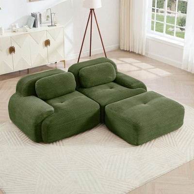 Aukfa Modular Corduroy Sectional Sofa with Ergonomic Support - Pet Friendly, Easy Assembly, Non-Slip Base Design