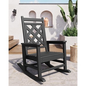 Oversized Rocking Chair Outdoor，HDPE Adirondack Rocking Chair with Wood Texture - 380Lbs & Weather Resistant for Deck, Patio - 1 of 4