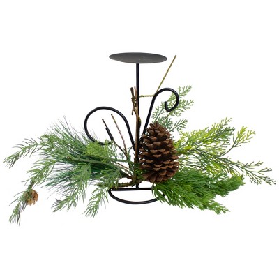 Northlight 10" Green Artificial Sprigs and Pine Cone Christmas Candle Holder