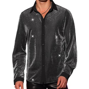 Lars Amadeus Men's Long Sleeves Party Shining Sparkle Dress Shirts - 1 of 4