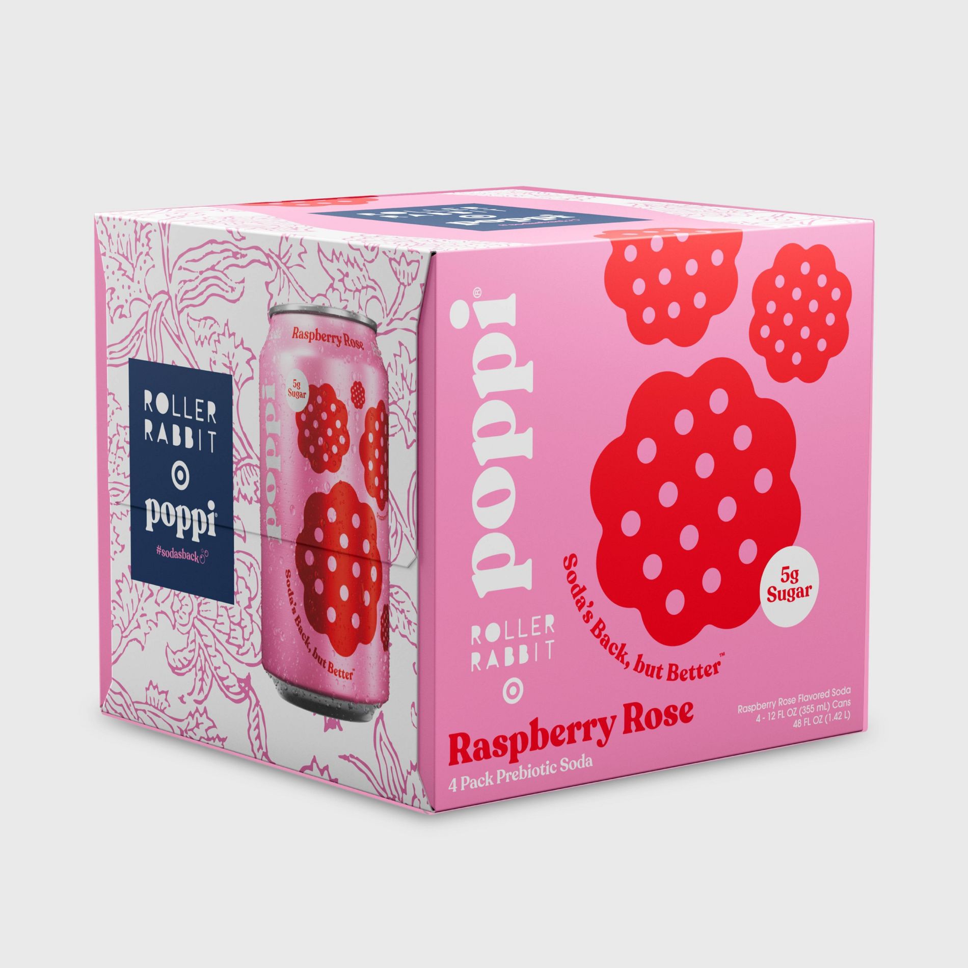 Poppi Prebiotic Soda Raspberry Rose - 4pk/48 fl oz Cans - Roller Rabbit x Target
