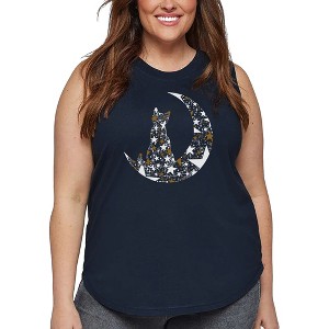 LA Pop Art Cat Sitting On Moon - Women's Word Art Tank Top - 1 of 4