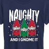 Women's - Instant Message - Naughty And I Gnome It Funny Christmas Short Sleeve Graphic T-Shirt - 2 of 4