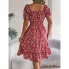 Clearlove Womens Summer Dress- Square Neck Puff Sleeve Smocked Ruffle Hem A-line Mini Short Dresses - 2 of 4