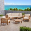 Christopher Knight Home Kaena Outdoor Acacia Wood 5 Seater Sofa and Club Chair Chat Set with Cushions - 2 of 4