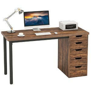 Resenkos Computer Desk, Office Desk, Study Desk,47" Computer Desk with 5 Drawers, Modern Study Table Writing Desk,Brown - 1 of 4