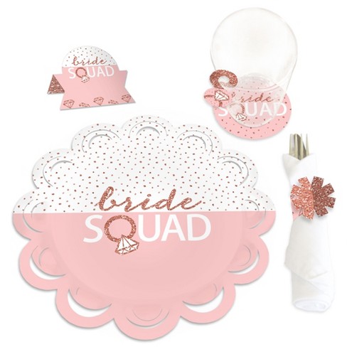 Big Dot of Happiness Bride Squad Rose Gold Bridal Shower or Bachelorette  Party Paper Charger and Table Decorations Chargerific Kit Place Setting for  8