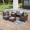 Sonkuki 6 Pieces Patio Sofa with Square Fire Pit Table and Ottomans, Patio Conversation Couch with Cushion - 2 of 4