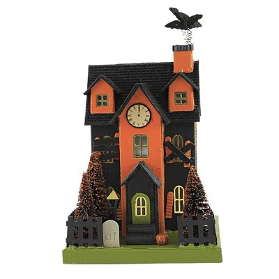 Halloween 12.0" Black Haunted House Midnight Grave Pumpkin  -  Decorative Figurines
