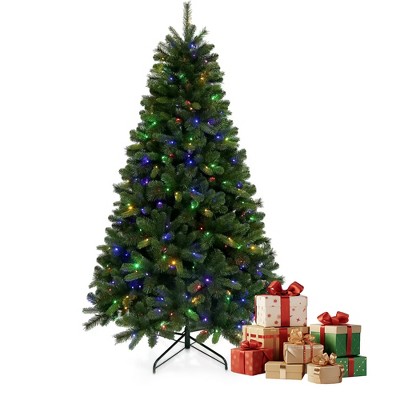 SUGIFT 7ft Pre-Lit Hinged Artificial Christmas Tree W/1350 Branch Tips & 400 Multicolored LED Lights