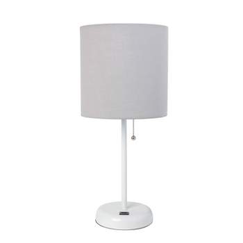 19.5" Bedside USB Port Feature Metal Table Desk Lamp Fabric Shade - Creekwood Home