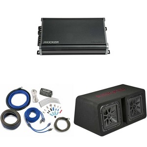 Kicker 45DL7R122 Dual 12" L7R 2-Ohm Loaded Vented Enclosure - w/ CXA1200.1 Amp, Wiring Kit Bundle - 1 of 4