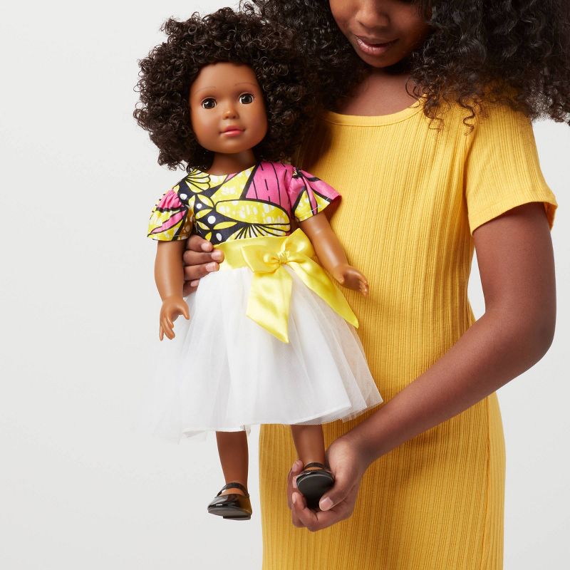Ikuzi Dolls Pink &#38; Yellow Dress Doll with Black Hair 18&#34; Fashion Doll, 3 of 8