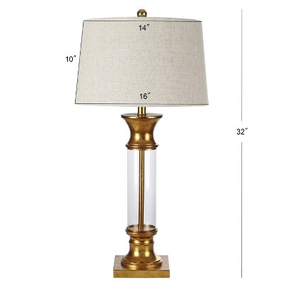 Elegant Gold Leaf and Clear Glass Table Lamp Set with Linen Shade
