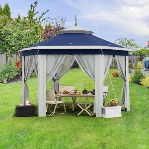 Jojoka 13x13FT Pop Up Gazebo Screen Tent,Hexagonal Instant Gazebo with Mosquito Netting,6 Sided Sun Shelter with Mesh Netting - 1 of 4