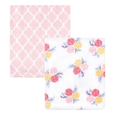 Hudson Baby Infant Girl Silky Plush Blanket, Blossoms, 30x36 inches