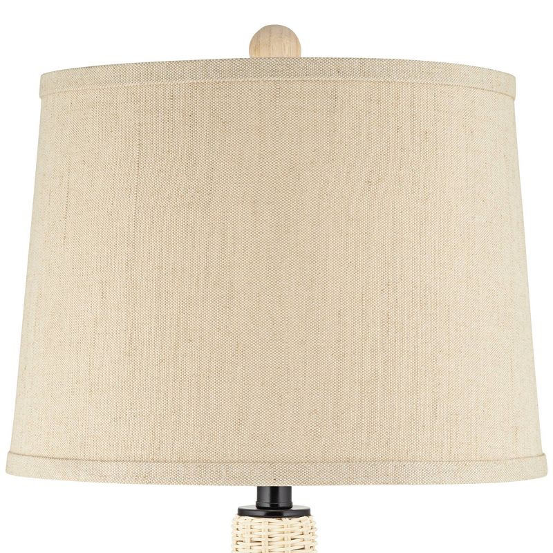 360 Lighting Modern Coastal Table Lamp 27" Tall Light Rattan Oatmeal Drum Shade for Living Room Bedroom House Bedside Nightstand, 4 of 9